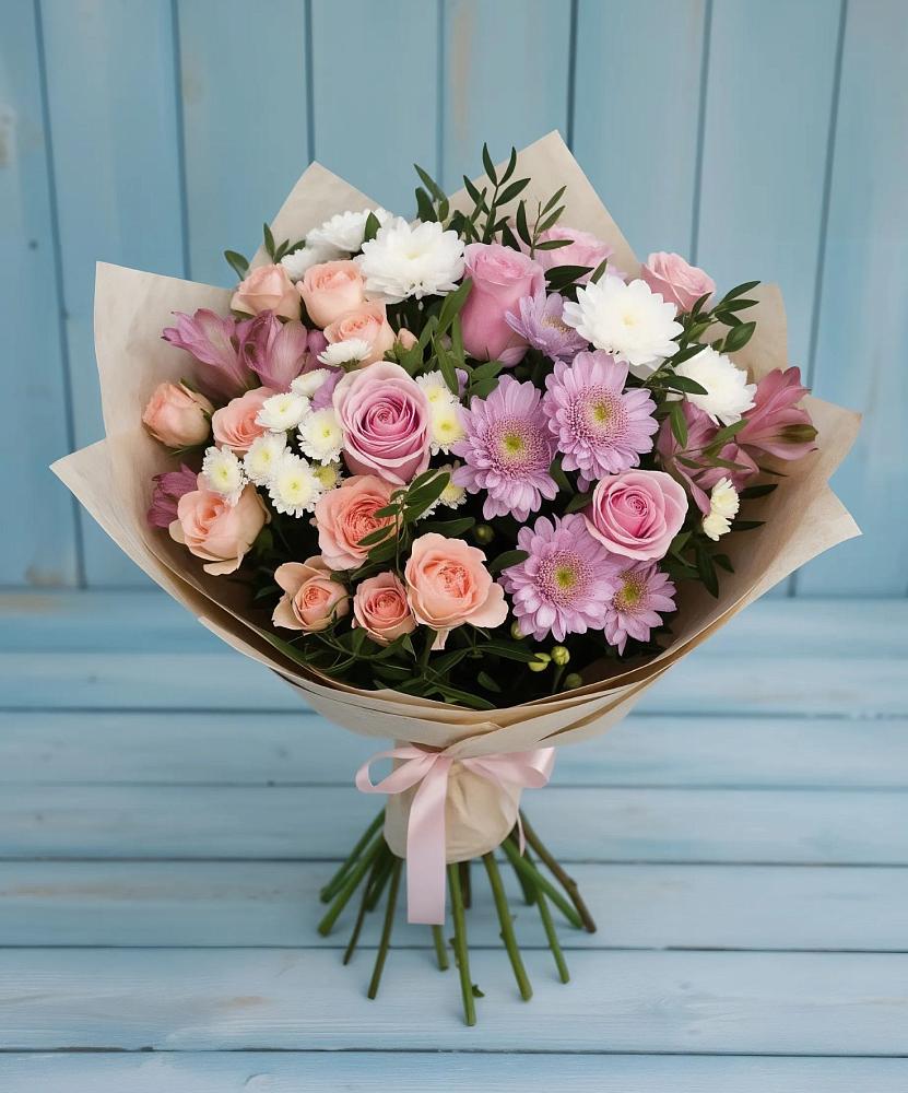 Букет цветов из: Хризантемы, Розы и Альстромерии в Бодайбо
