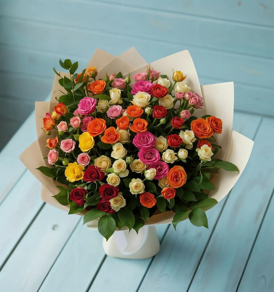Букет Микс из разноцветных кустовых роз в Бодайбо
