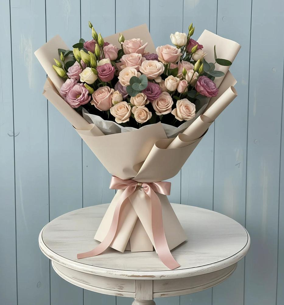 Букет цветов из: Розы и Лизиантусы в Бодайбо