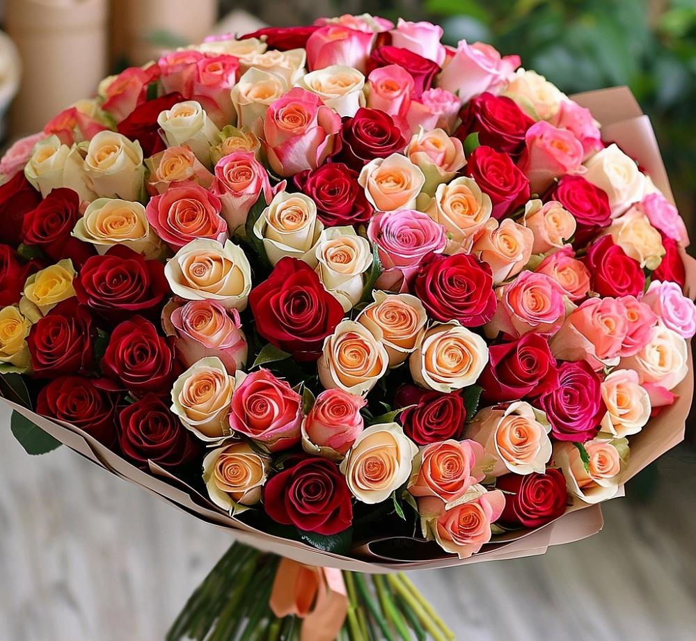 Букет 101 Разноцветная роза в Бодайбо