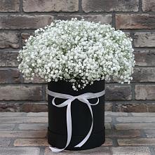 Цветочная композиция из Гипсофила в шляпной коробке в Бодайбо