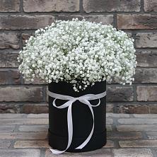 Цветочная композиция из Гипсофила в шляпной коробке в Бодайбо