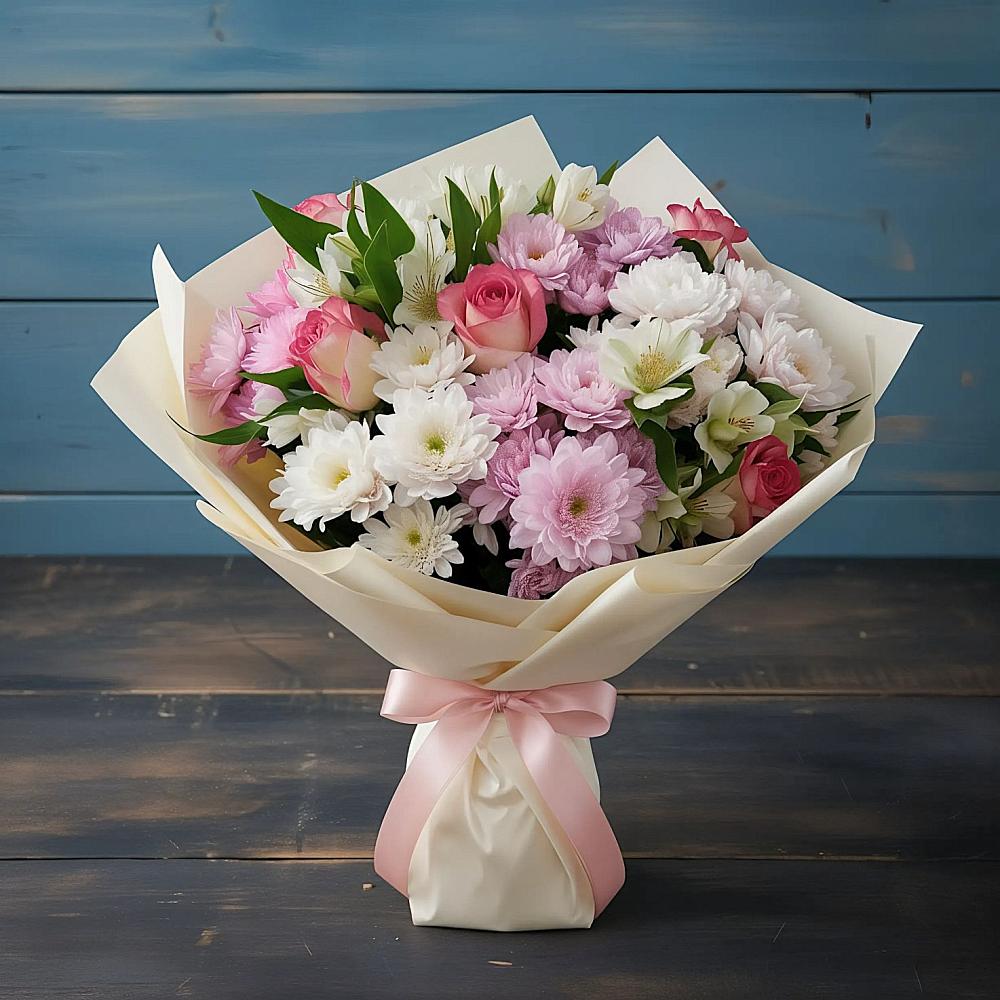 Букет цветов из: Хризантемы, Альстромерии и Розы в Бодайбо